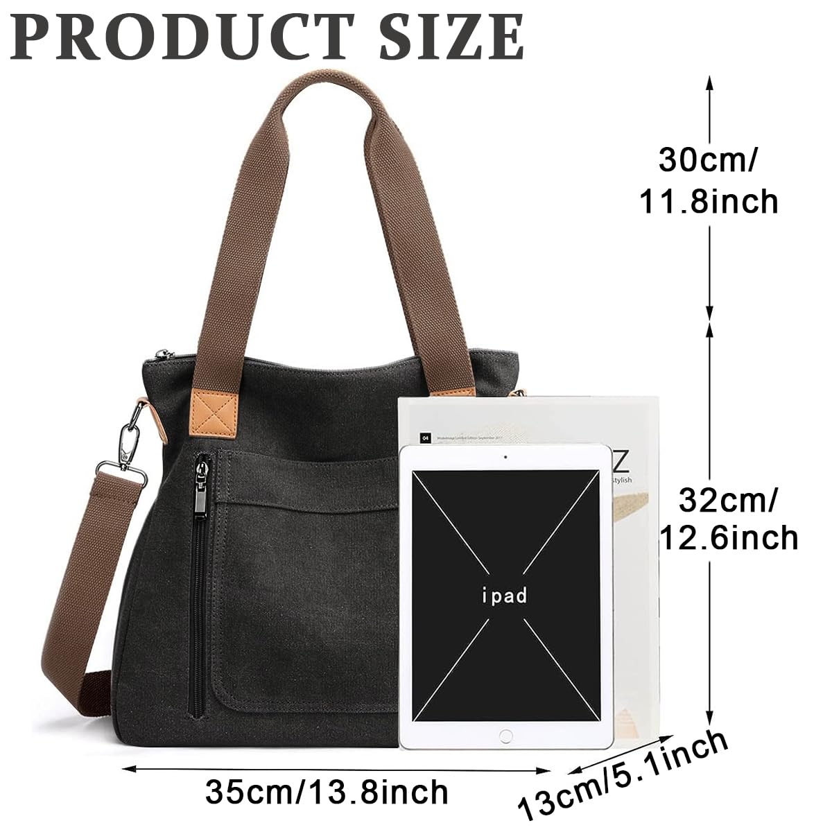 PALAY Handbag for Women, Girls Stylish Detachable Shoulder Strap Canvas Shoulder Bag for Women & Girls - Black