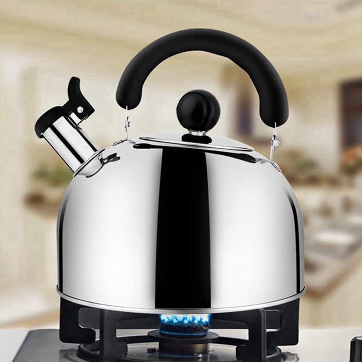 Proberos 2L Whistling Kettle for Indoor Outdoor Camping Hiking Picnic, Food Grade Stainless Steel Tea Kettle, Fast to Boil, Heat-Resistant Ergonomic Handle