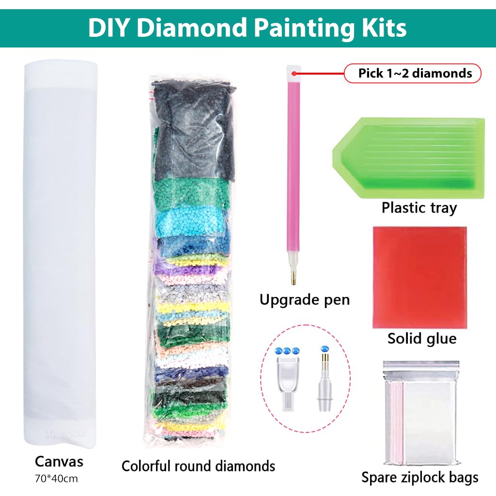 HASTHIP 5D Diamond Painting Kit, 27.5 X 15.7inch Large Size Aurora Lake Diamond Painting Kits for Adults, DIY Full Drill Crystal Rhinestone Arts and Crafts, Art Diamond Painting for Home Wall Decor