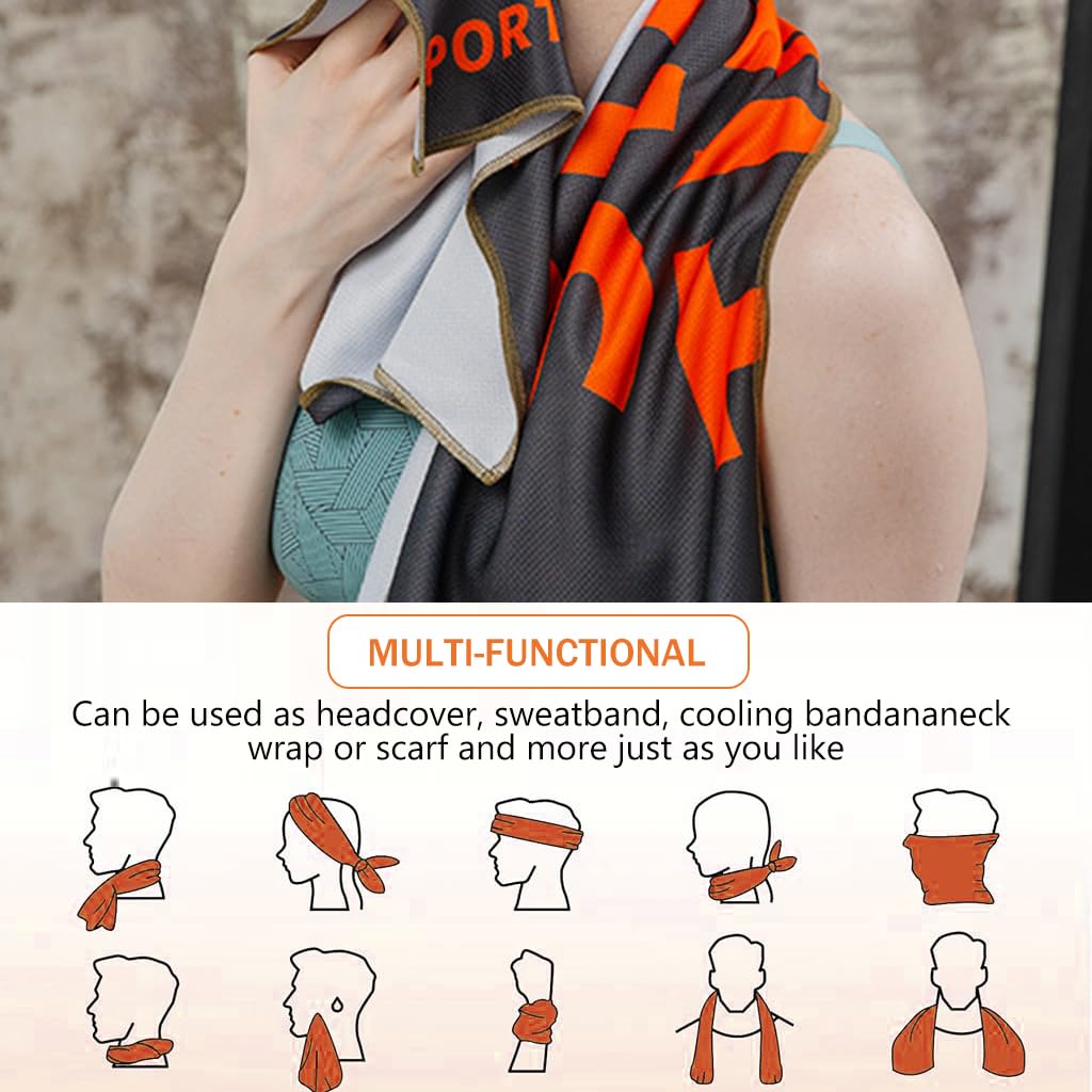 Proberos Ice Towel, Soft Breathable Chilly Towel, Microfiber Towel for Yoga, Sport, Running, Gym, Workout,Camping, Fitness, Workout & More Activities Black+ Orange
