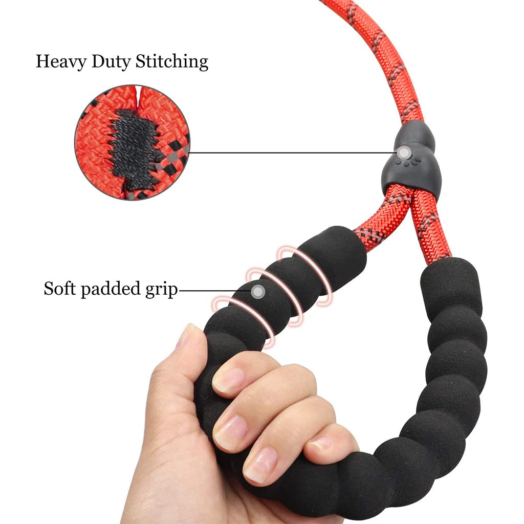 Qpets 1.7m Dog Training Leash, Durable Light Reflecting Dog Leash, Dog Leash for Large Dogs, Adjustable Dogs Leash Anti-Strain Leash Braided Rope for Small Medium Large Dog(Red)