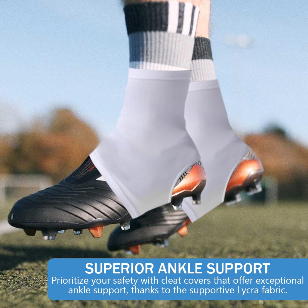 Proberos Stretchy Cleat Cover White Lycra Stretchy Cleat Cover One Size Snug Fit Teens Adults Cleat Cover for Ankle Support Washable Cleat Cover for Rugby, Football, Hockey, Baseball