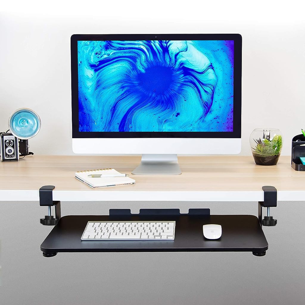 Verilux Keyboard Tray Under Desk Pull Out Keyboard Rack, Retractable Clip Mount Installation Drawer Style Keyboard Rack Under Sliding Keyboard Rack for PC Desk, Office Desk, Dorm, 25.5'' x 9.8''