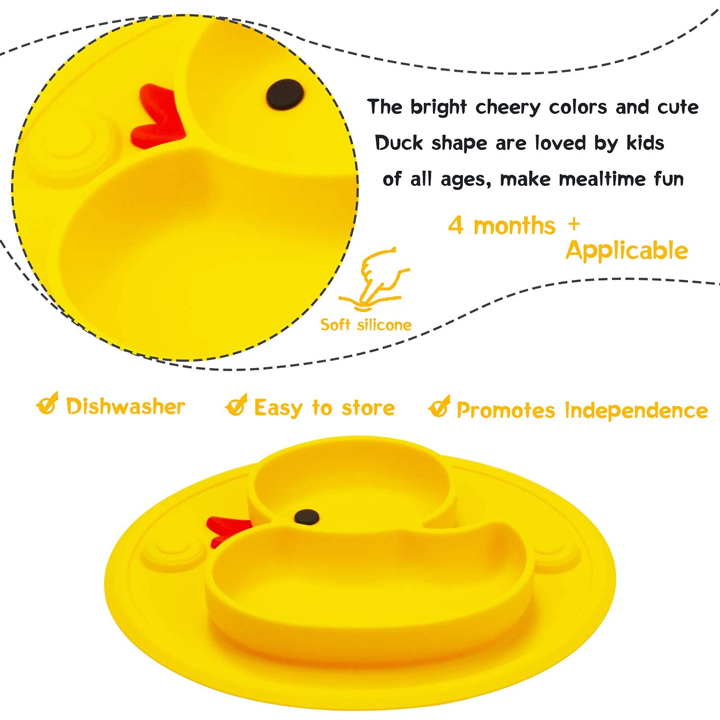 SNOWIE SOFT Silicone Feeding Plate with Suction for Baby Toddler, Portable Non Slip Suction Plates for Children Babies and Kids BPA Free Baby Dinner Plate