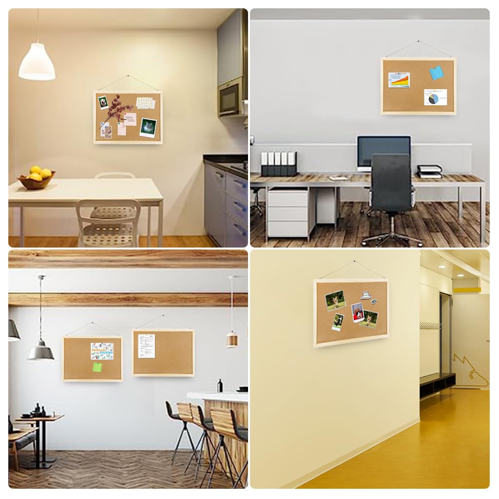 Climberty Cork Board Bulletin Board, 15.7 X 23.6 Inches Oak Wood Finish Frame with Thumbtack Installation Accessories, Wall Mounted Cork Board for Office Home and School