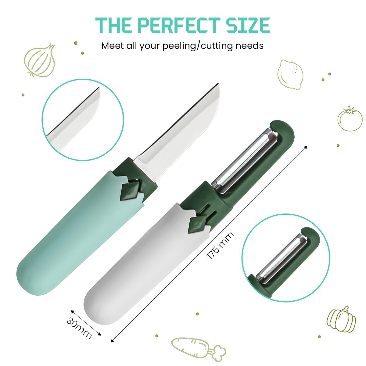 HASTHIP 2 in 1 Stainless Steel Fruit Knife Peeler, Vegetable Peeler Dual-Use Knife for Potato Cucumber Carrot Scrapper Double Edge Serrated Portable Peeling