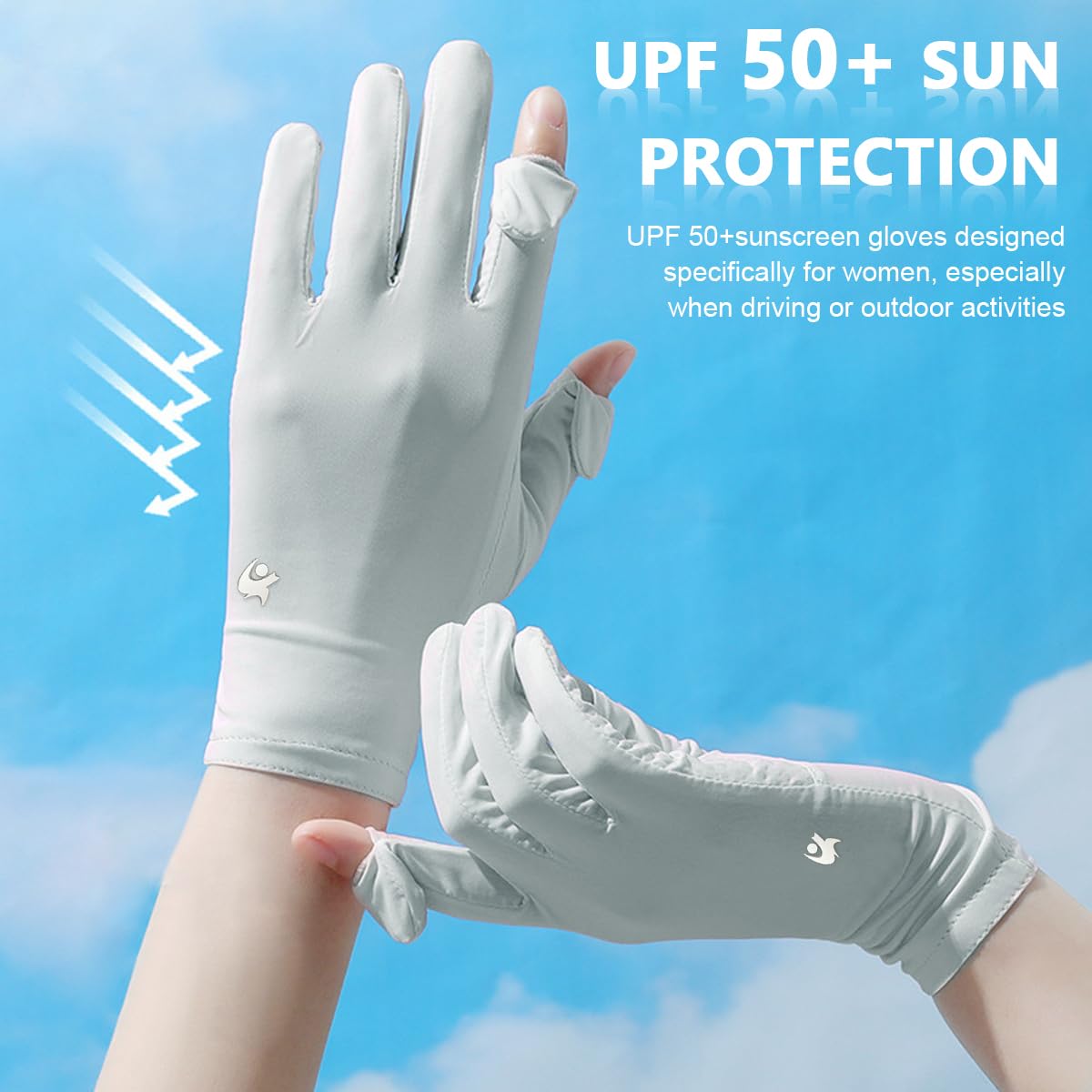 PALAY Sun Protection Gloves for Women Driving Touch Screen Gloves Anti-Skid Summer Full Hand Gloves for Bike Cycling Riding, Ice Silk Cooling Breathable Outdoor Sunblock Gloves - Grey