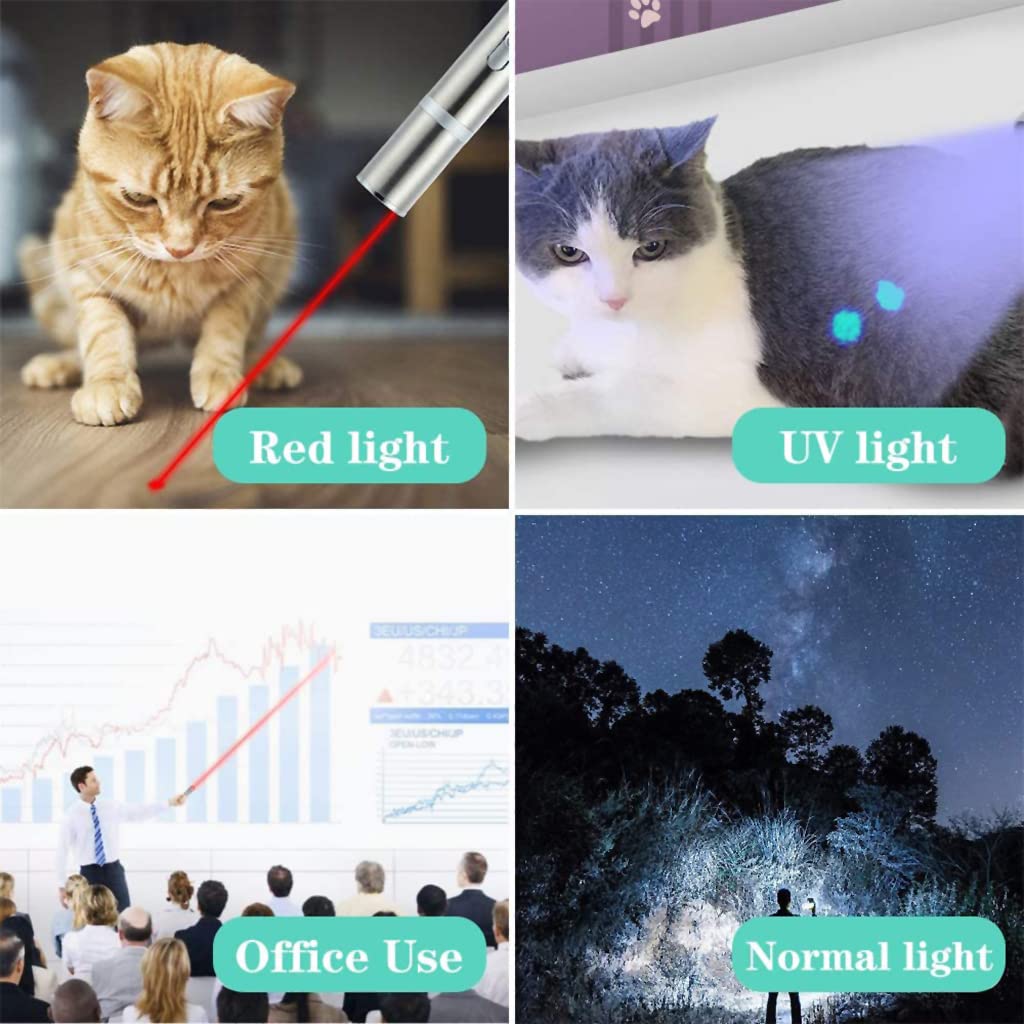 Qpets Cat Chasing Toy,USB LED Laser Pointer for Chasing Interactive Cat Toys 4 in 1 LED Laser Pen Checking Cat Skin/White Light Illumination/5 Patterns