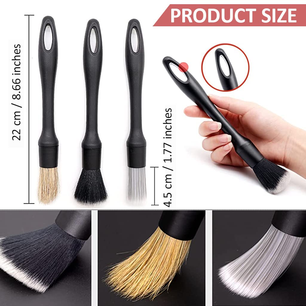 STHIRA 3pcs Car Duster Brush Set with Box, Fine Bristle Brushes for Car Interior Detailing, Soft Bristles Cleaning Brush Dusting Tool for Dashboard, Wheel, Window, Keyboard, Air Conditioners