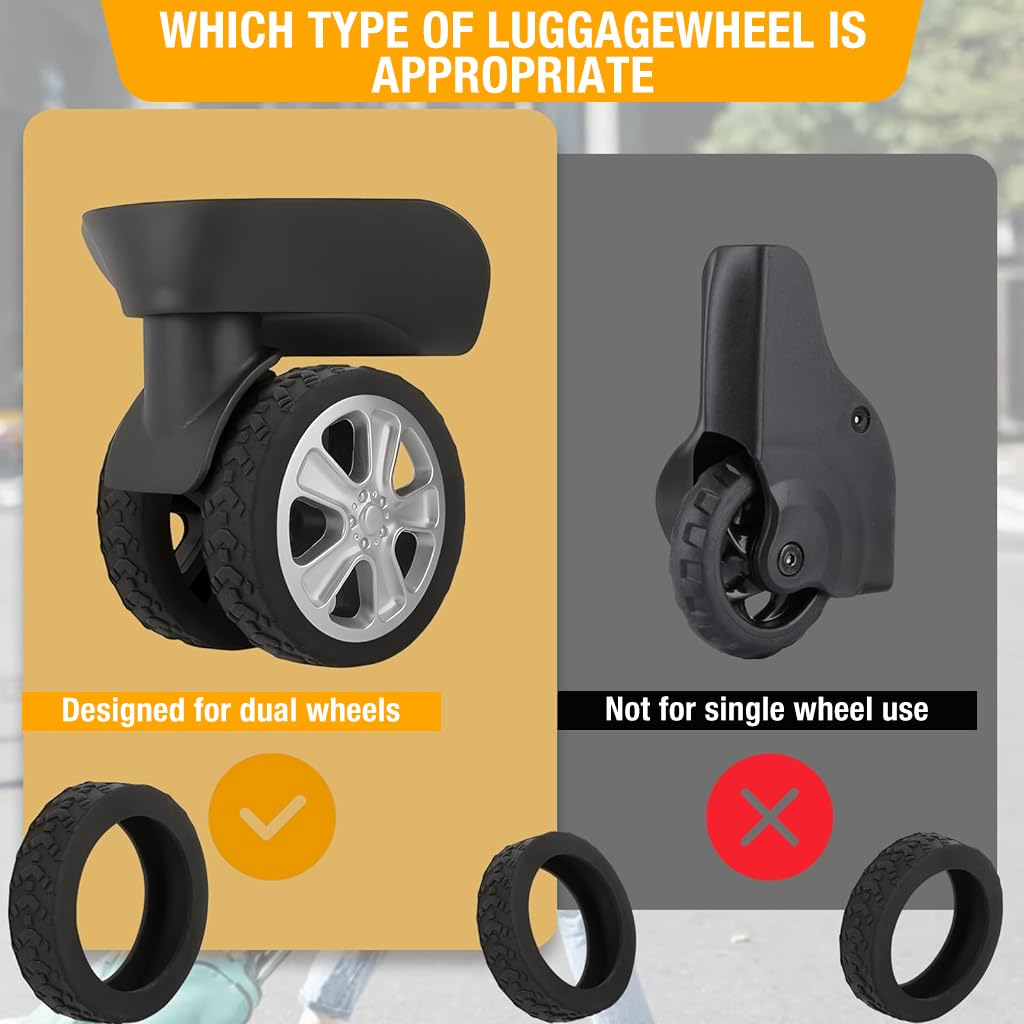 PALAY 8Pcs Luggage Wheel Silicone Protector Cover - Silicone Suitcase Wheel Protector Covers, Silent Shock-Proof Carry on Luggage Wheels Cover for Wheel-on Luggage (Black)
