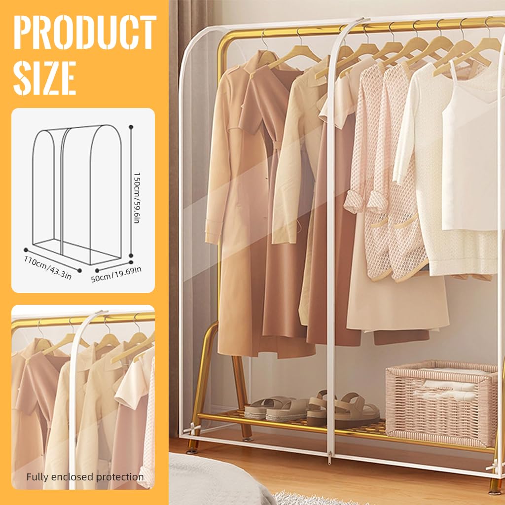 HASTHIP Clear Garment Rack Cover, Transparent PEVA Clothes Rack Cover with Zipper, Clothing Dustproof & Waterproof Protector Cover, 110x50x150cm