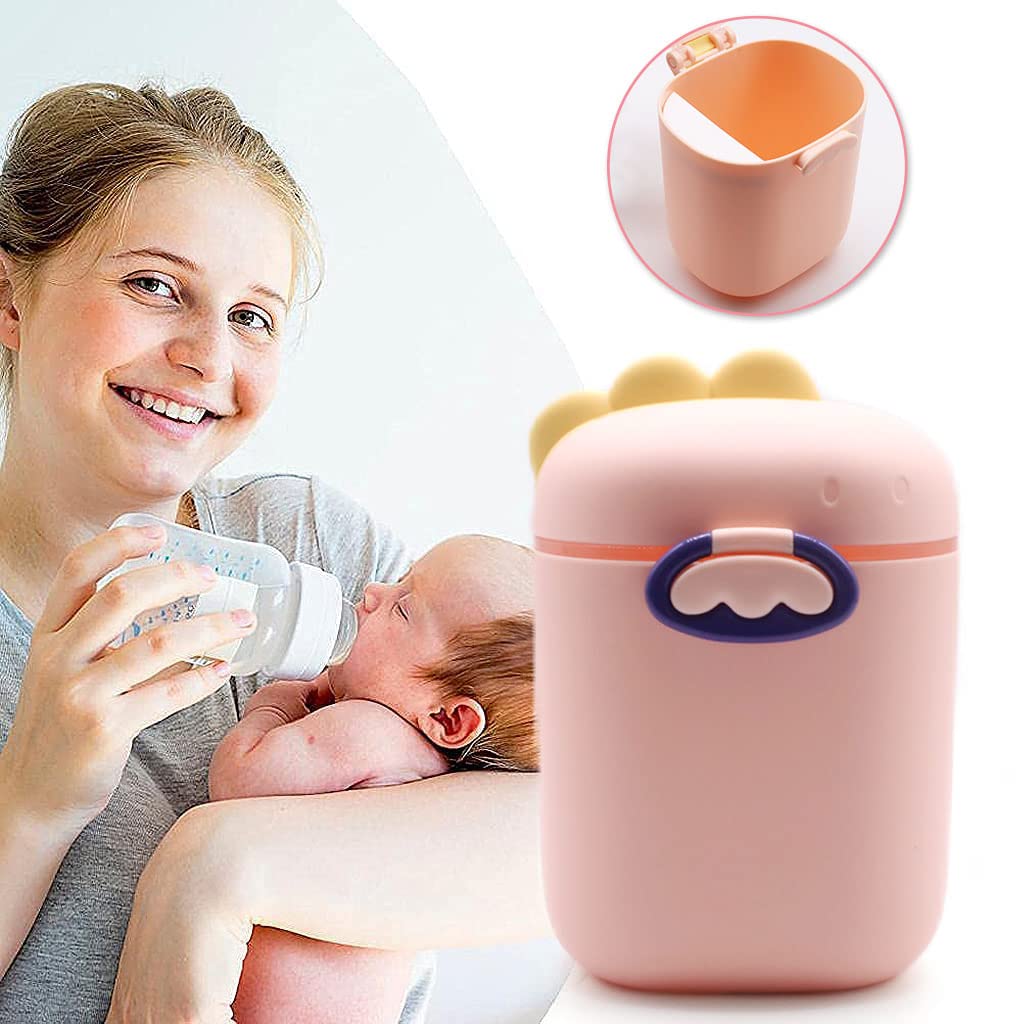 SNOWIE SOFT 300 Grams Baby Formula Dispenser, Portable Milk Powder Dispenser Container with Carrying Handle and Scoop, Foodgrade PP Double Layer Anti-Leak Design for Outdoor Travel Home (Pink)