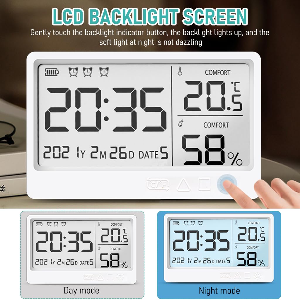 HASTHIP LCD Digital Thermometer Hygrometer Backlight 5'' LCD Digital Temperature USB Rechargeable Hygrometer Gauge Accurate Humidity Meter for Kitchen, Bed Room, Office, Green House