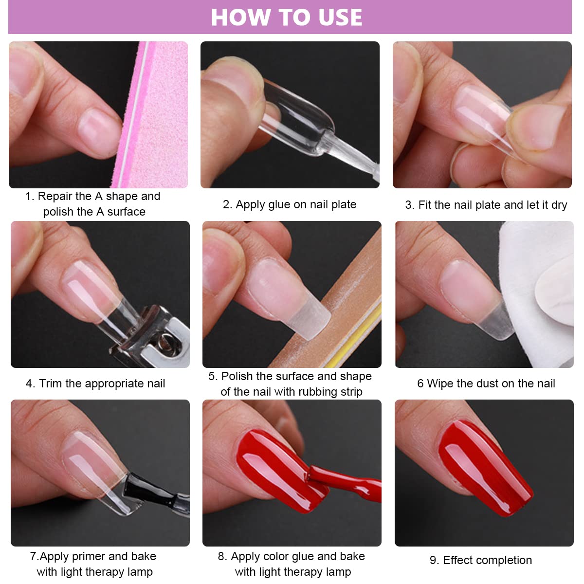 MAYCREATE 500PCS Fake Nails, Transparent Nails, Acrylic Nails False Nail with Case, Clear Resin Nails Full Cover Press on Nails for Nail Salons and DIY Nail Art, 10 Sizes