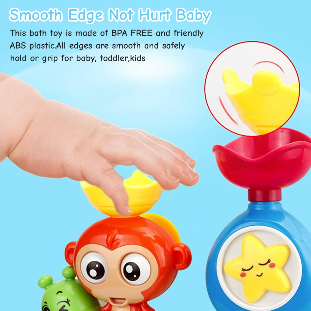 PATPAT Baby Bath Toys, Fun Monkey Water Spray Toy Cartoon Bath Toy Sprinkler Toy Suction Cup Design Bathtub Toy Shower Toy for Baby Toddler Infant 0-3 Years Old Bathtime Gifts for Boys Girls