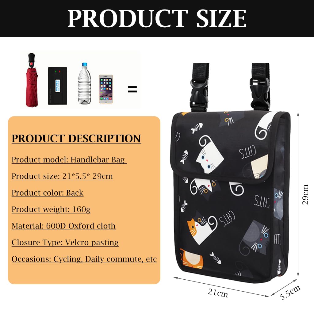 Proberos Handlebar Bag Scooter Bag Waterproof Oxford Cloth Bag Stroller Hanging Bag with Adjustable Quick Release Buckle Fashion Print Accessory Bag for Bike, Scooter, Stroller, 21x28cm