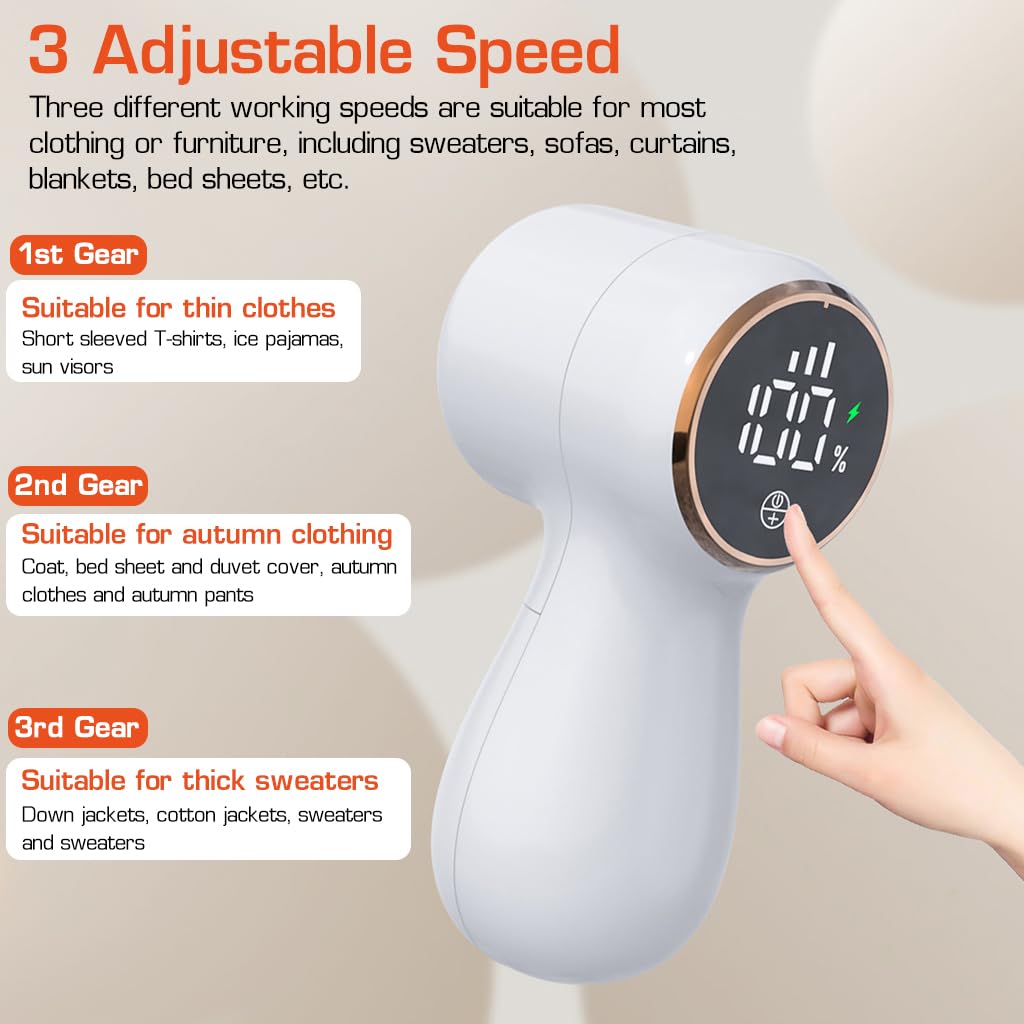 HANNEA Fabric Shaver, Rechargeable Portable Lint Remover Sweater Defuzzer, Intelligent Digital Display Lints Shaver Fuzzs Pills Bobbles Trimmer for Clothes and Furniture