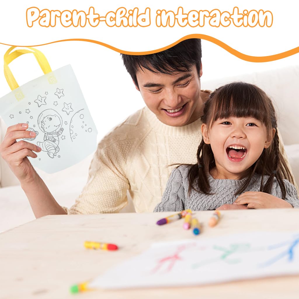 HASTHIP DIY Painting Bags for Kids Set of 12Pcs Non-woven Pre-outlined Cartoon Doodle Hand Bag Coloring Craft Kit Kids Reuseable DIY Coloring Handbags