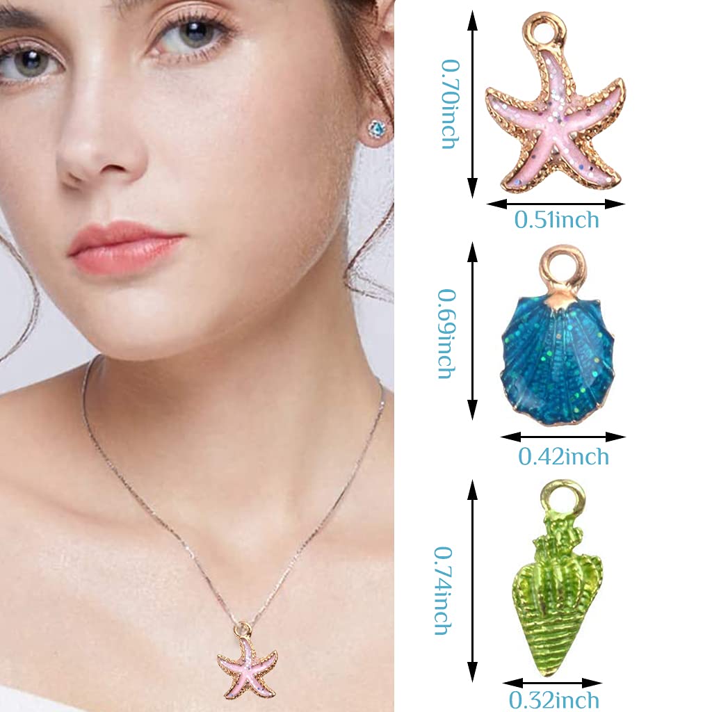 PALAY 30pcs Assorted Charm Pendants Lovely Gold Plated Enamel Marine Life Shell Starfish Conch Mixed for Jewelry Making