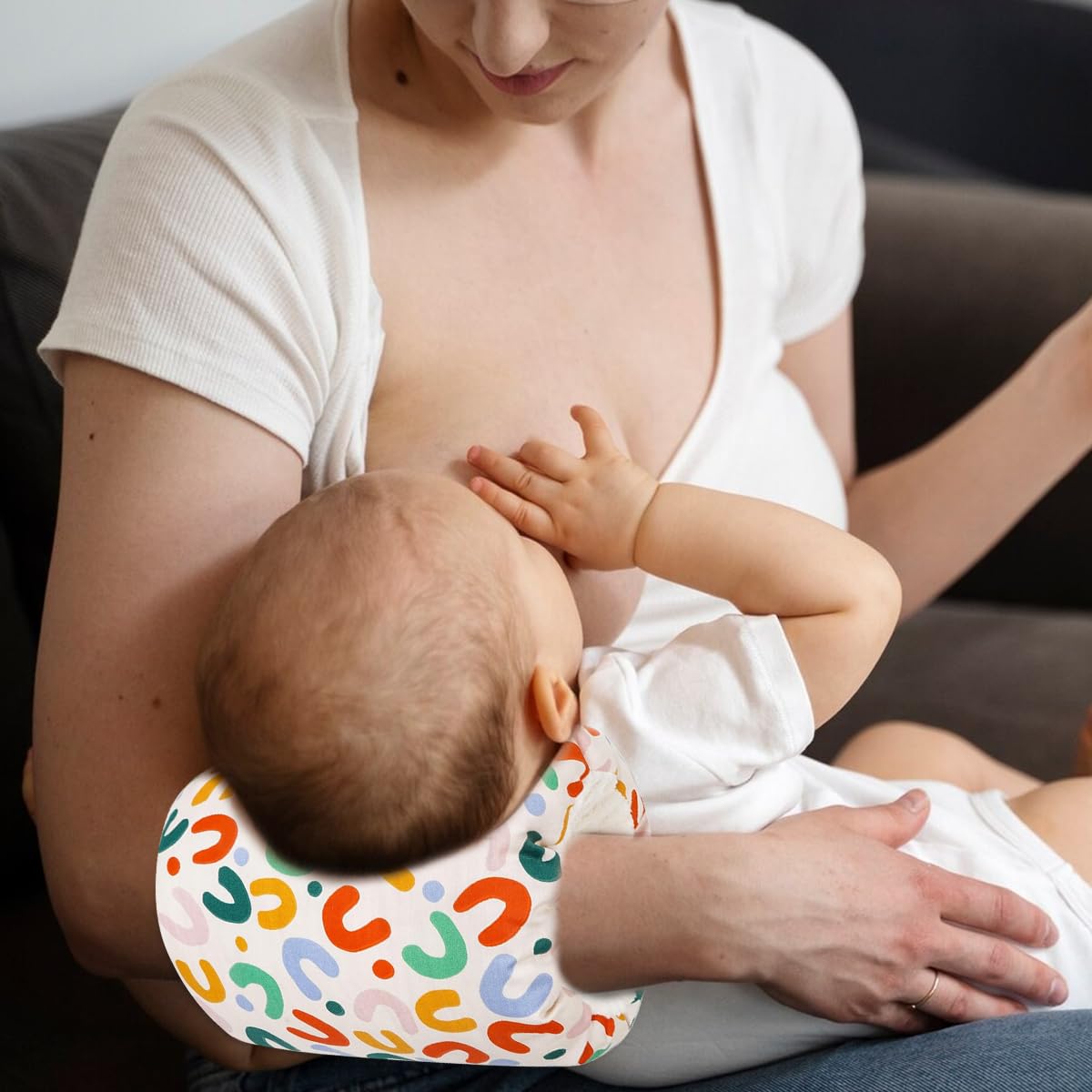 SNOWIE SOFT Breastfeeding Baby Pillow Mother Arm Pillow Soft Cotton Arm Support Pillow for Breastfeeding Mother Cute Print Pillow for Soothing, Breastfeeding, 23x18cm