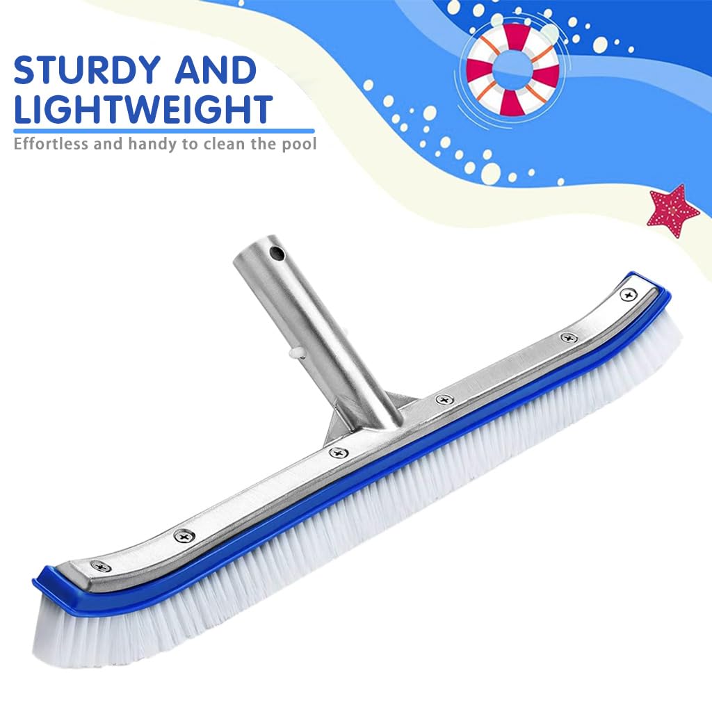Proberos Swimming Pool Cleaning Brush 5.24ft Assembly Long Handle Cleaning Brush Hard Bristles Cleaning Brush 17.3 Inches Wide Cleaning Brush for Pool, Floor, Wall & Tile