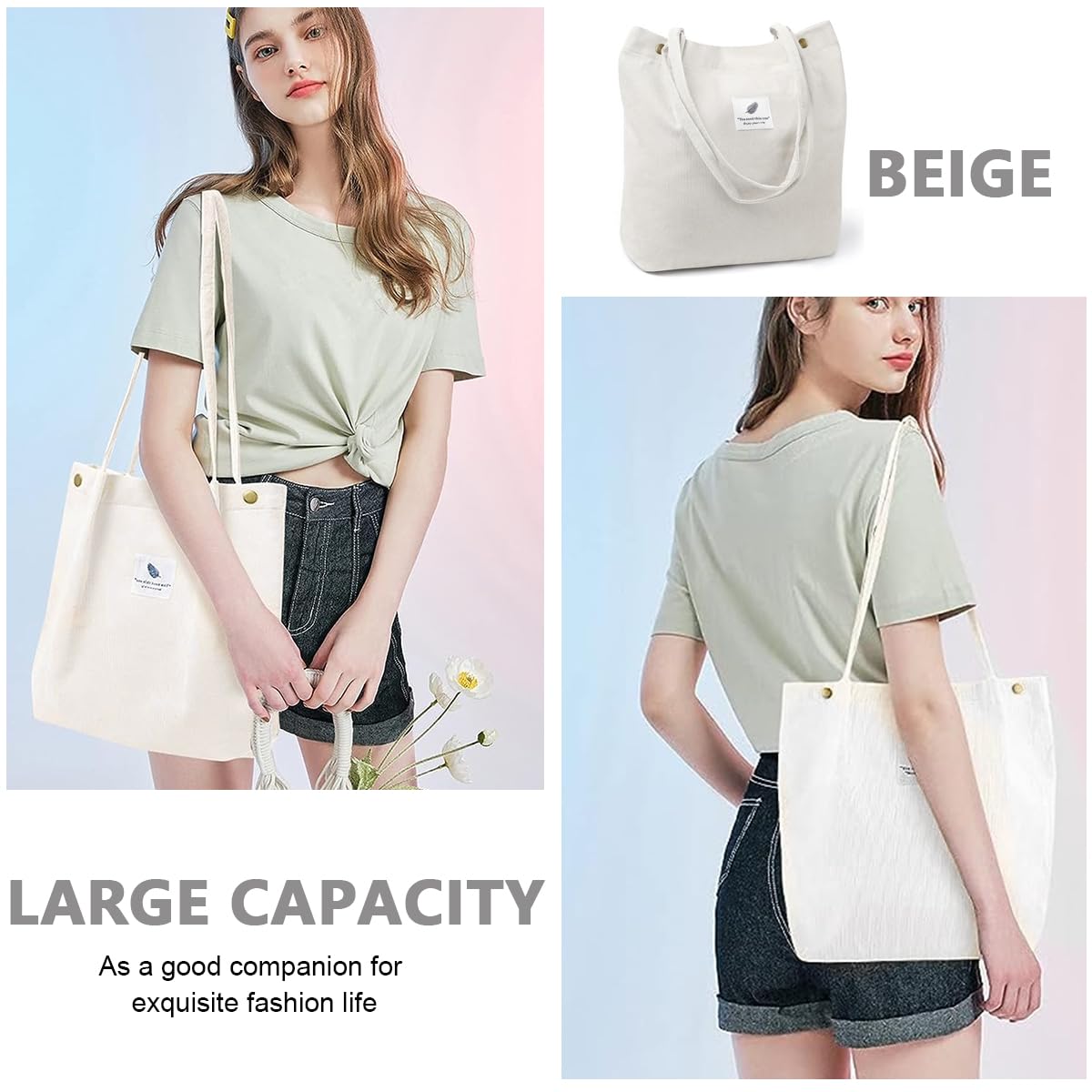 PALAY Tote Bag Corduroy Grocery Bag Large Hand Bag for Women Shopping Bag, Grocery Bag, Shoulder Bag for Shopping, Commuting