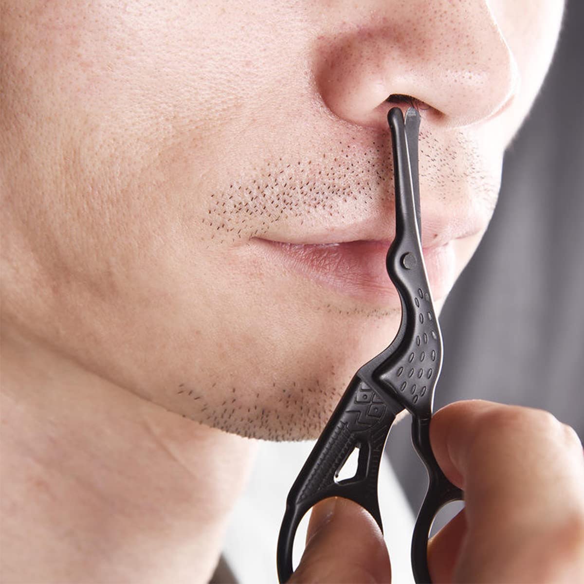 HASTHIP Black Safety Blunt Tip Creative Carved Crane, Small Beard Scissors & Nose Hair Trimmer Kit with Storage Box for Men, Women, Eyebrow, Facial Hair, Moustache