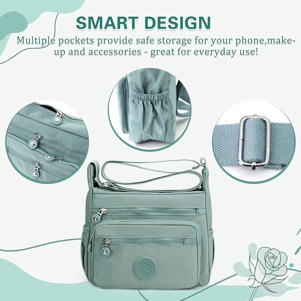 PALAY Women Crossbody Bag Waterproof Nylon Multi-layer Crossbody Bag Casual Satchel Bag Shoulder Bag Messenger Bag Travel Crossbody Bag Day Pack