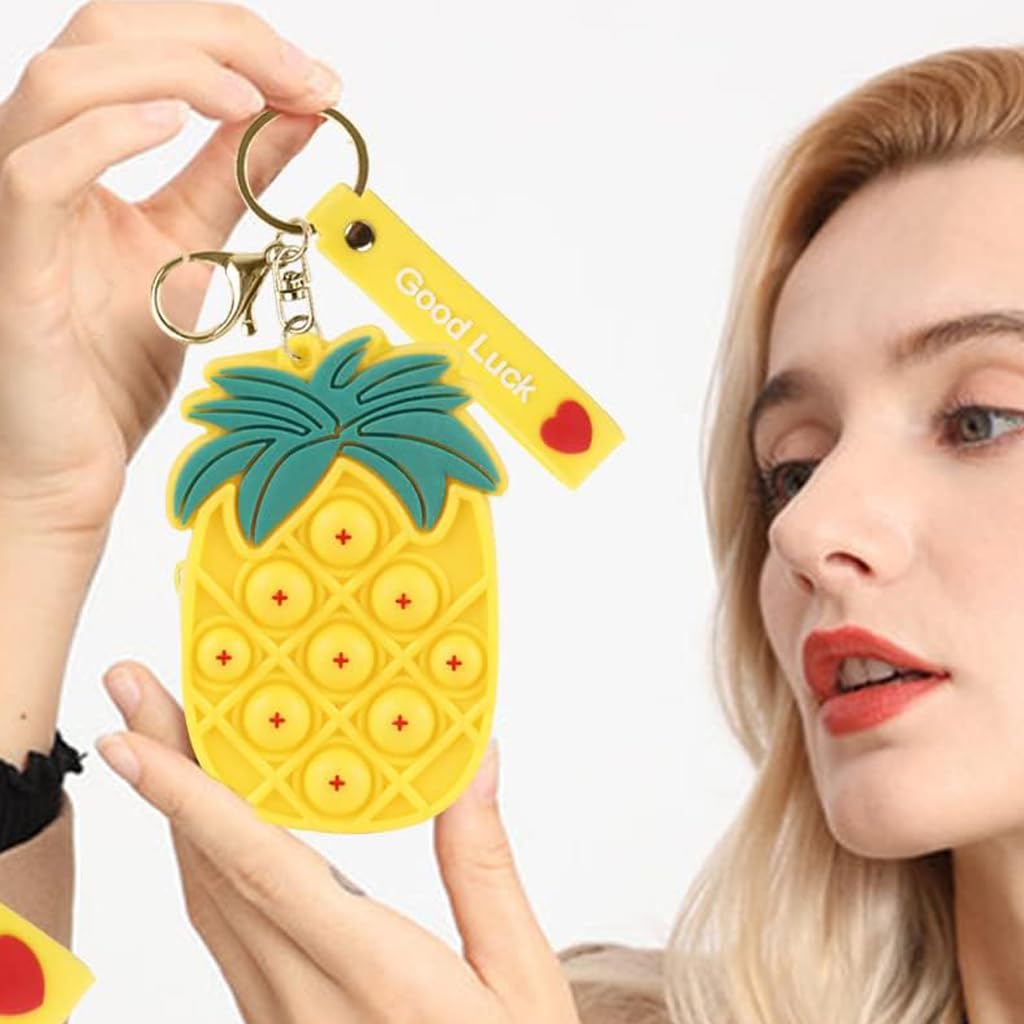 SANNIDHI Pineapple Coin Pouch Keychain Cute Silicone Zipper Coin Bag Small Key Chain Coin Purse Pouch Handbag Backpack Charms