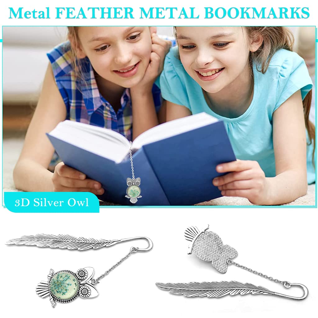 HASTHIP Metal Feather Bookmark Glow in The Dark, Vintage 3D Silver Owl Bookmark for Reading Enthusiasts and Gifting, Bookmark Gift for Teachers Women Student, Mothers Day, Christmas Gifts