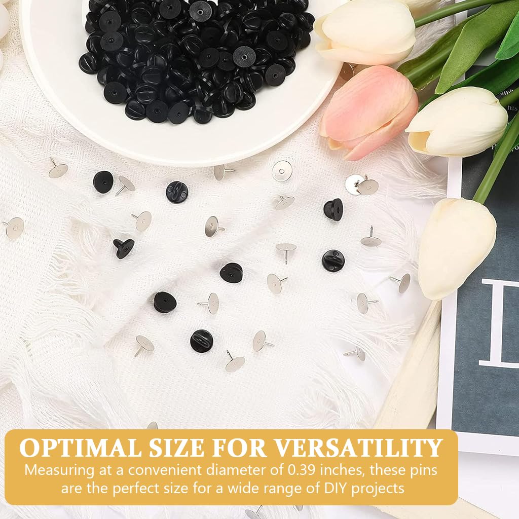 PALAY 50 Pairs Rubber Blank Pin Backs Butterfly Clutch Backings Holder Tie Tacks Keepers Replacement with 9mm Length 10mm Width Lapel Enamel Pins for Craft Making DIY