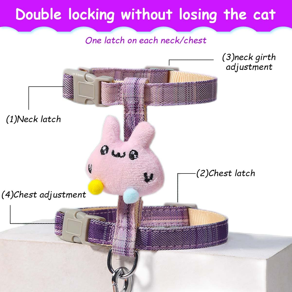Qpets Cat Harness with Leash, Outdoor Cat Leash with Harness with Quick Release Buckle Adjustable for Small Medium Cats, Lightweight Soft Walking Travel Petsafe Harness(Size: S)