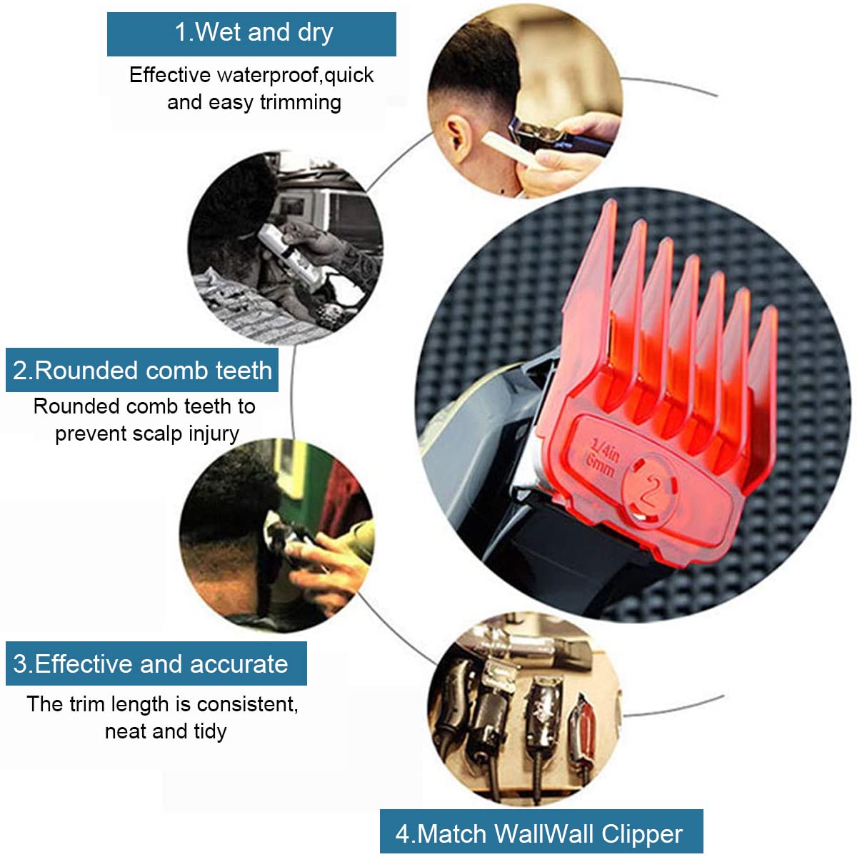 HASTHIP 8Pcs Professional Hair Clipper Limit Combs Trimmer Guards Set Cutting Guides Fit for Most Electric Clippers with Organizer Case