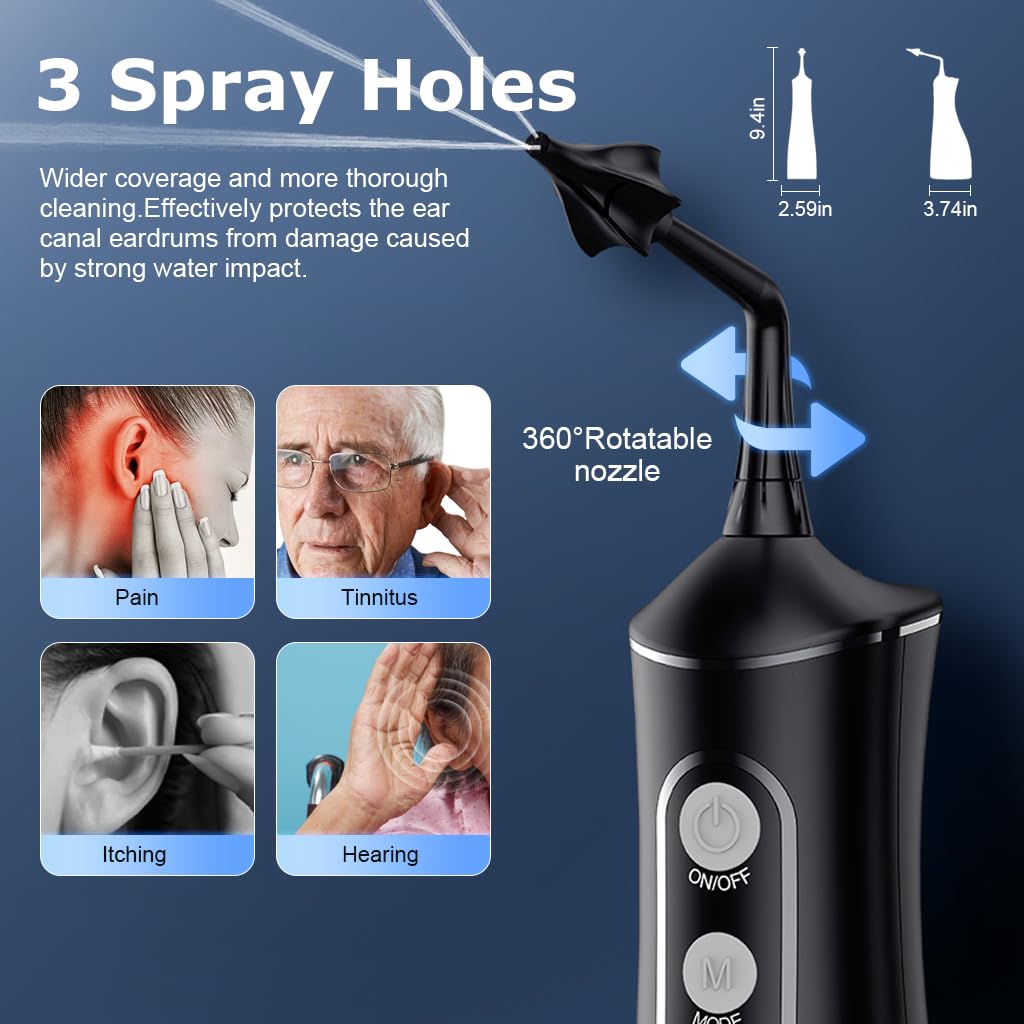 HANNEA Electric Ear Canal Cleaner Device USB Canal Rinsing Device with 4 Modes, Electric Ear Irrigation Device with 4 Attachable Tips Earwax Removal Device for Adults, Kids, Elders