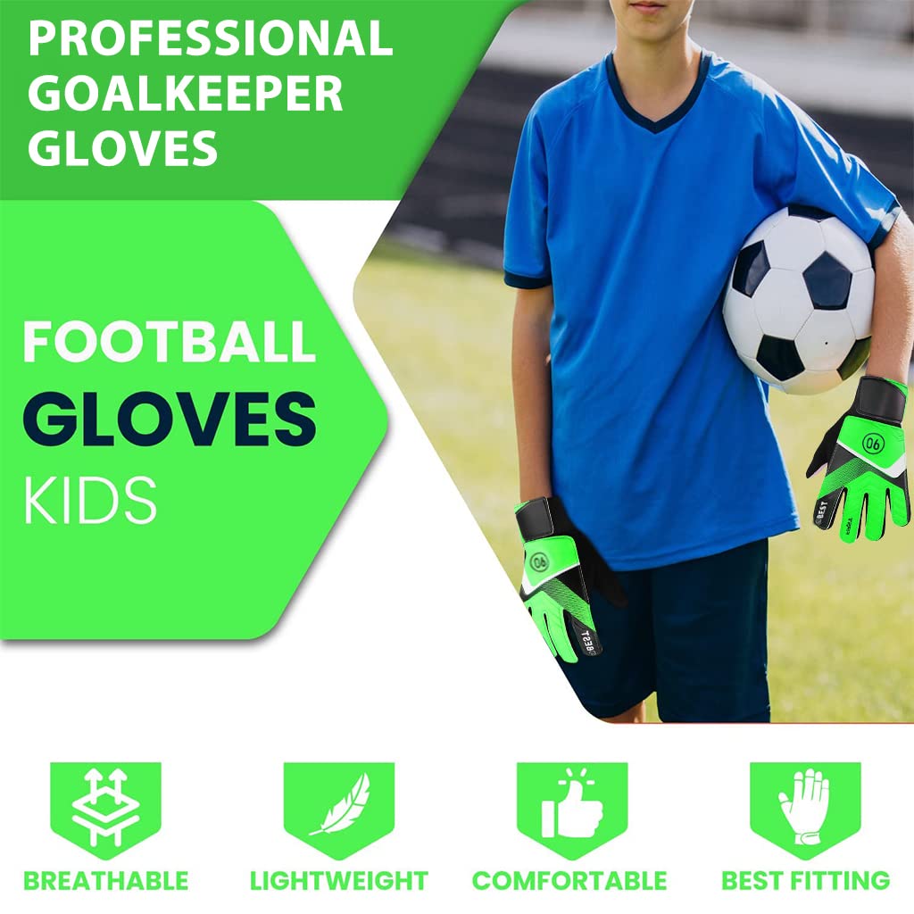 Proberos Goalkeeper Gloves for Football for Kids Teenagers, Practice Goalkeeper Synthetic Gloves, Give Splendid Protection and Comfort, Strong Grip Shockproof Non-Slip Goalkeeper Gloves for Youth(6#)