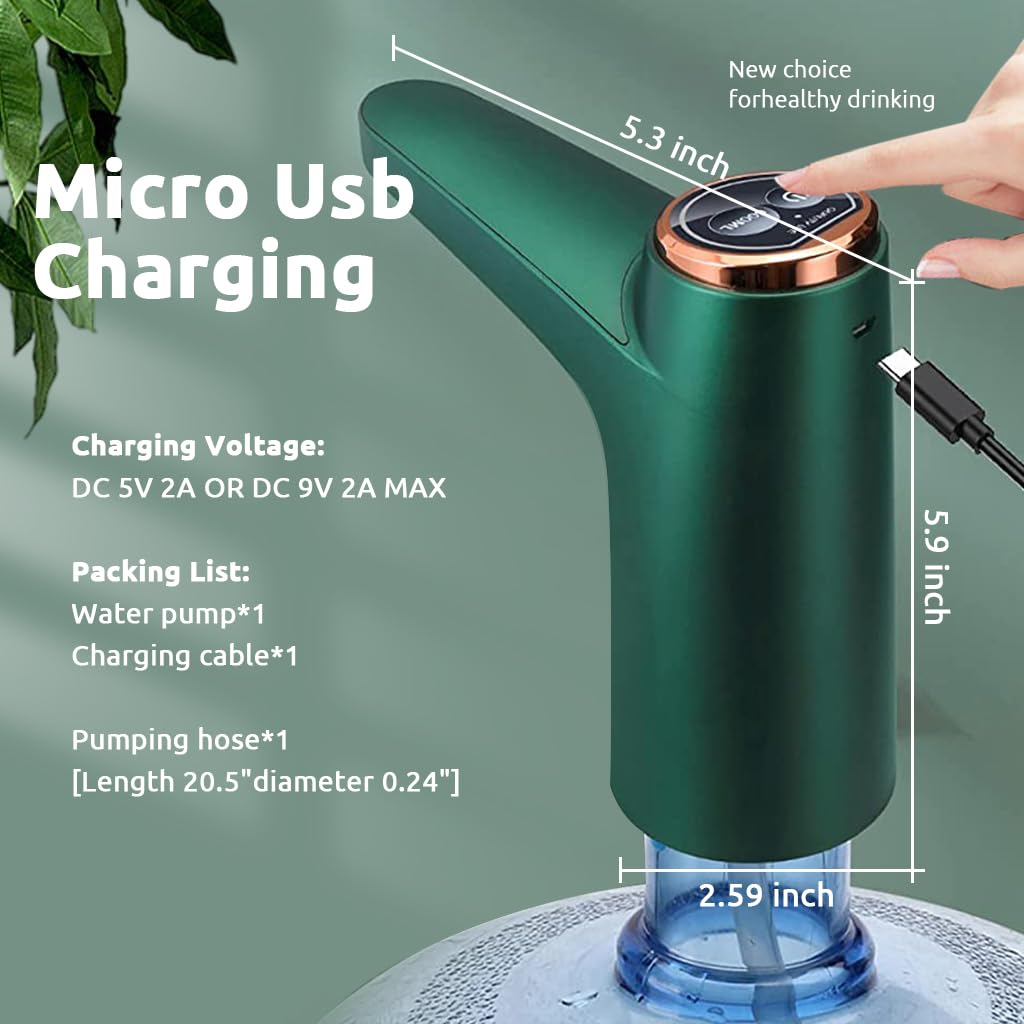 HASTHIP Automatic Water Dispenser Pump, Water Dispenser for 5 Gallon Bottle, Food Grade Silicone Tube Water Dispenser, Portable Drinking Water Bottle Pump with USB Rechargeable Battery for Home Office Outdoor