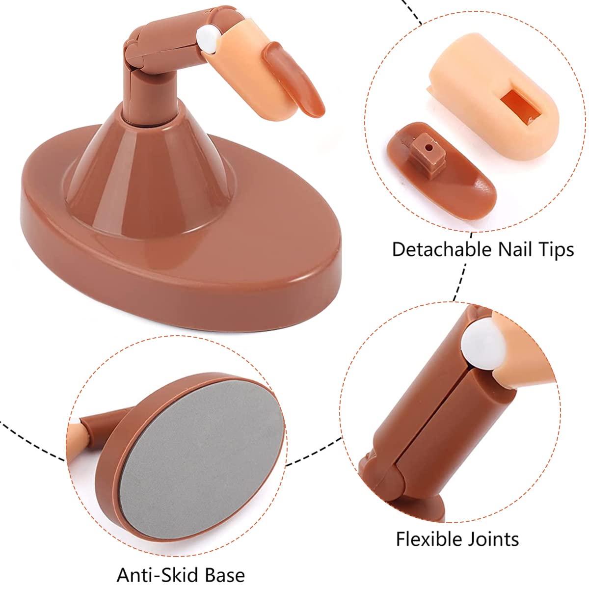 MAYCREATE Nail Art Practice Fake Finger Model for Acrylic Nails Includes 3 Action Finger Models, 1 Finger Model Base, Pack of Fake Finger Nails, Plastic Fake Finger Model