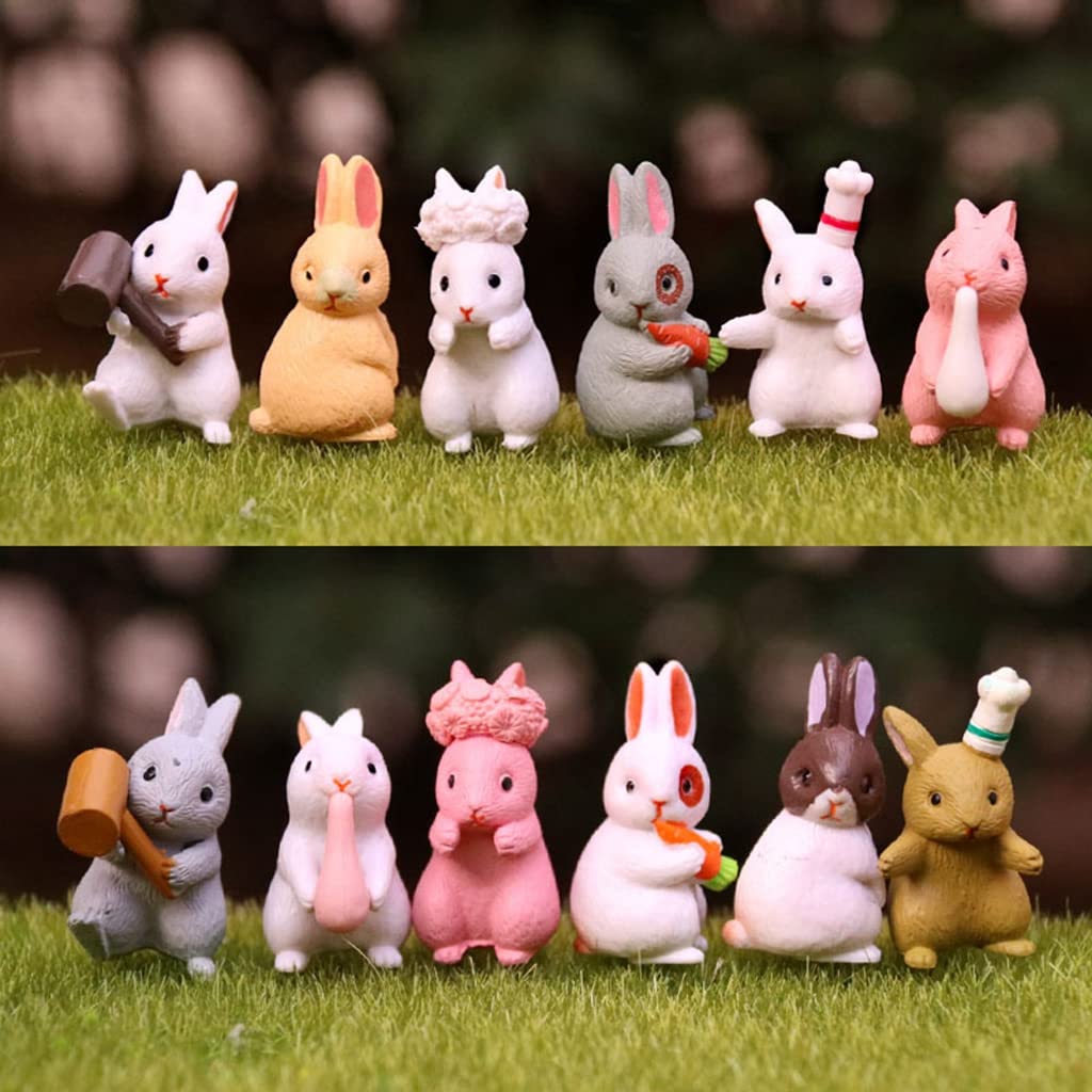 HASTHIP 12 Pcs/Set Rabbit Miniature Decorative Showpiece, Fairy Garden Miniature Rabbit Figure Mini Bunny Animal Figures Crafts Ornament Accessories for Home Décor
