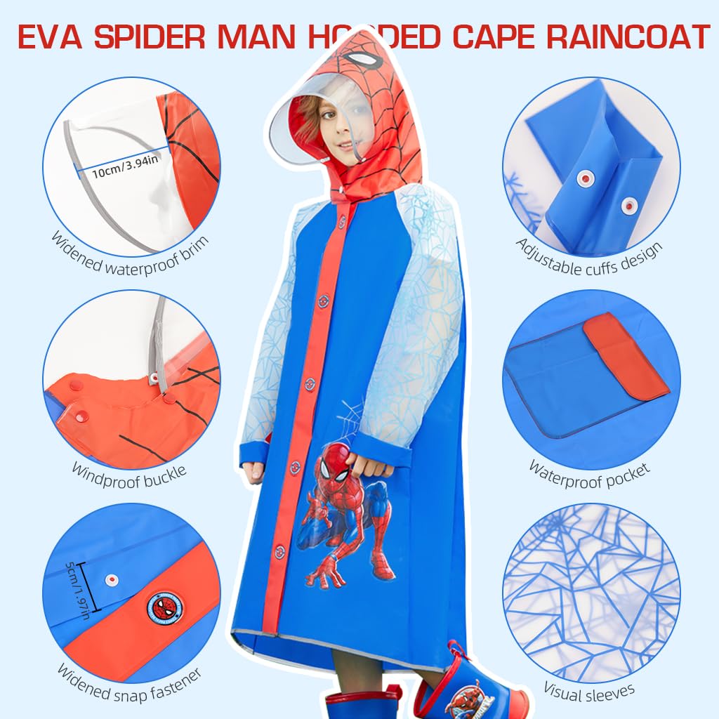 PALAY Raincoat for Kids Boys Girls with Pockets, EVA Hooded Raincoat with School Bag Rain Cover, Unicorn Printed Kids Rain Coat (L, 105-115cm)