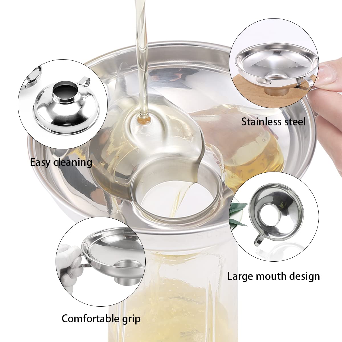 HASTHIP Canning Funnel for Kitchen Use with Handle, Multipurpose 304 Stainless Steel Funnel, Wide Mouth Funnel for Mason Jars, Funnel for Oil Dispenser, Large Canning Funnels (5.8X2.3inch)