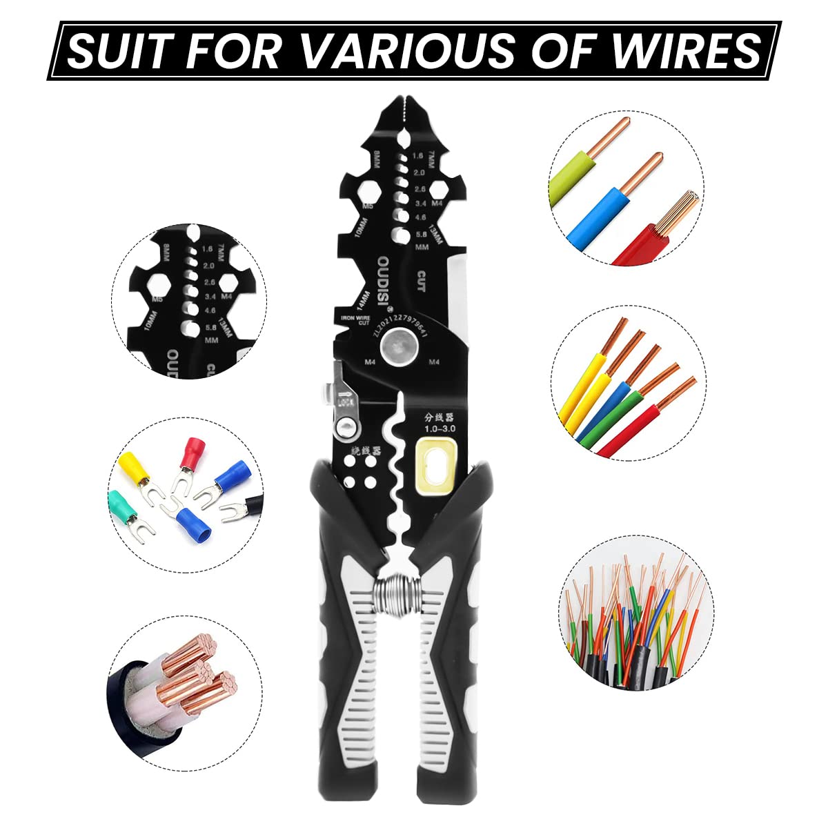 Serplex 25-in-1 Wire Stripper, Multifunctional Wire Stripping Tool, Cable Stripper Tool, Wire Crimping Tool, Wire Cutter Stripping Tool for Electric Cable Stripping Cutting and Crimping (Black)