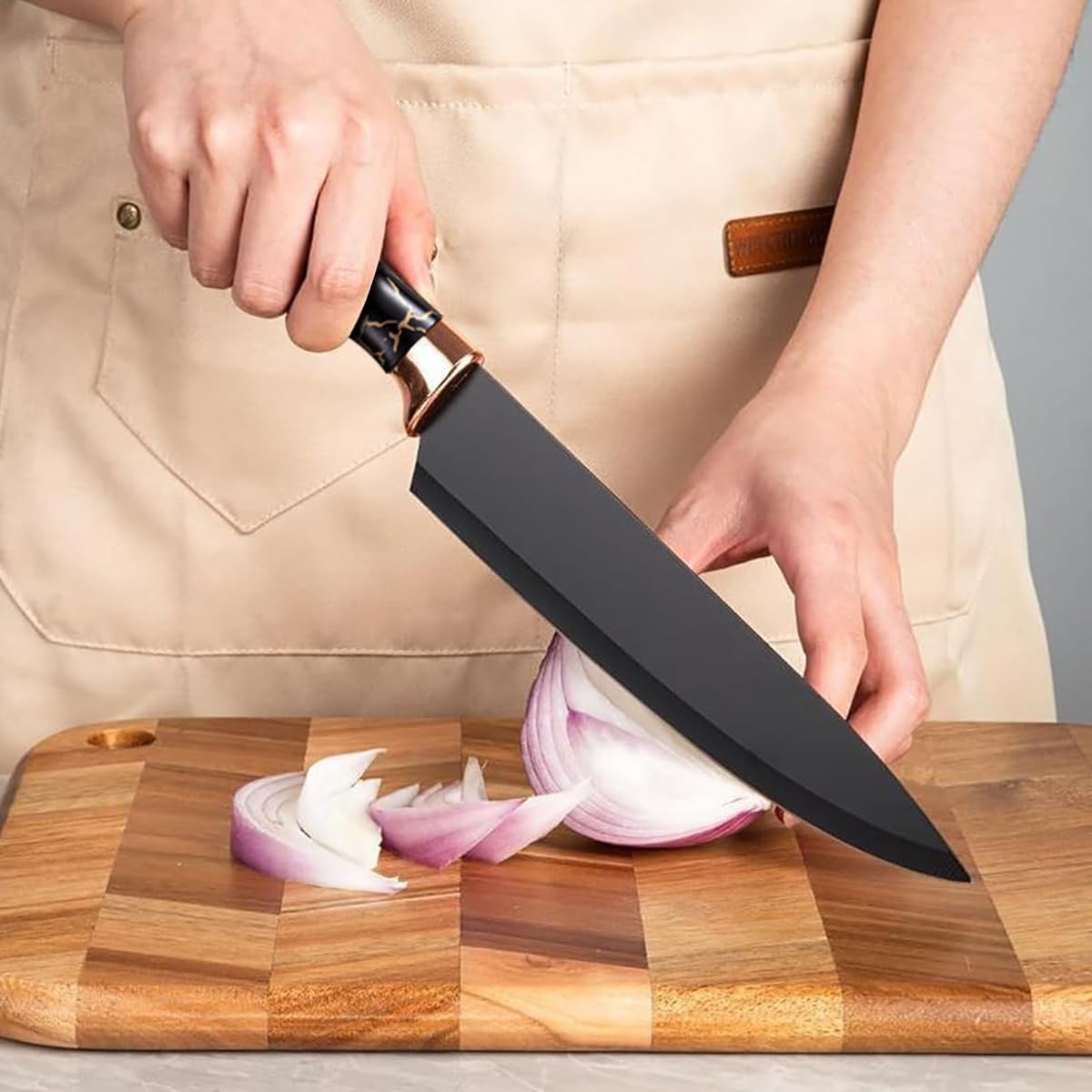 HASTHIP Kitchen Cutters Set of 8Pcs Stainless Steel Kitchen Cutter Tool Set with Storage Holder Chef Western Japanese Chef Knives Fruit Cutter Peeler Scissors Cutter Sharpenning Steel