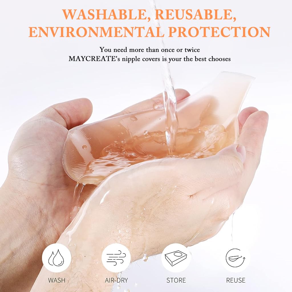 MAYCREATE Adhesive Bra, Strapless Sticky Bra Push Up Invisible Lift Up Bra Reusable Invisible Silicone Bra Stick on Bra Adhesive Backless Strapless Push Up Bras, XL