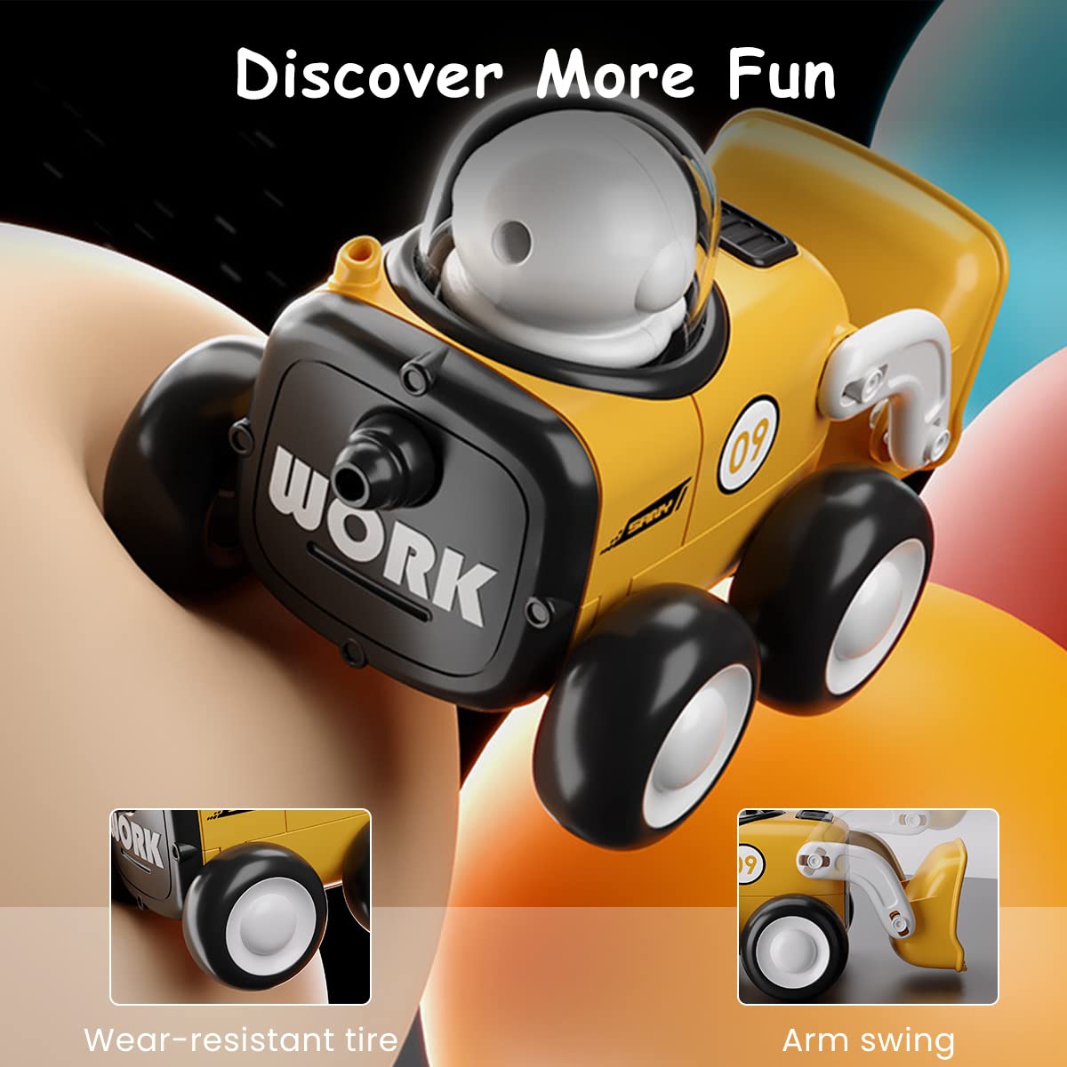 PATPAT Construction Car Toy For Kids Press-And-Go Whistle Car Toy For Kids Cartoon Spacemen Car Toy Birthday Gift Children'S Day Gift Toy For Kids 1-3 Years Old,Multicolor