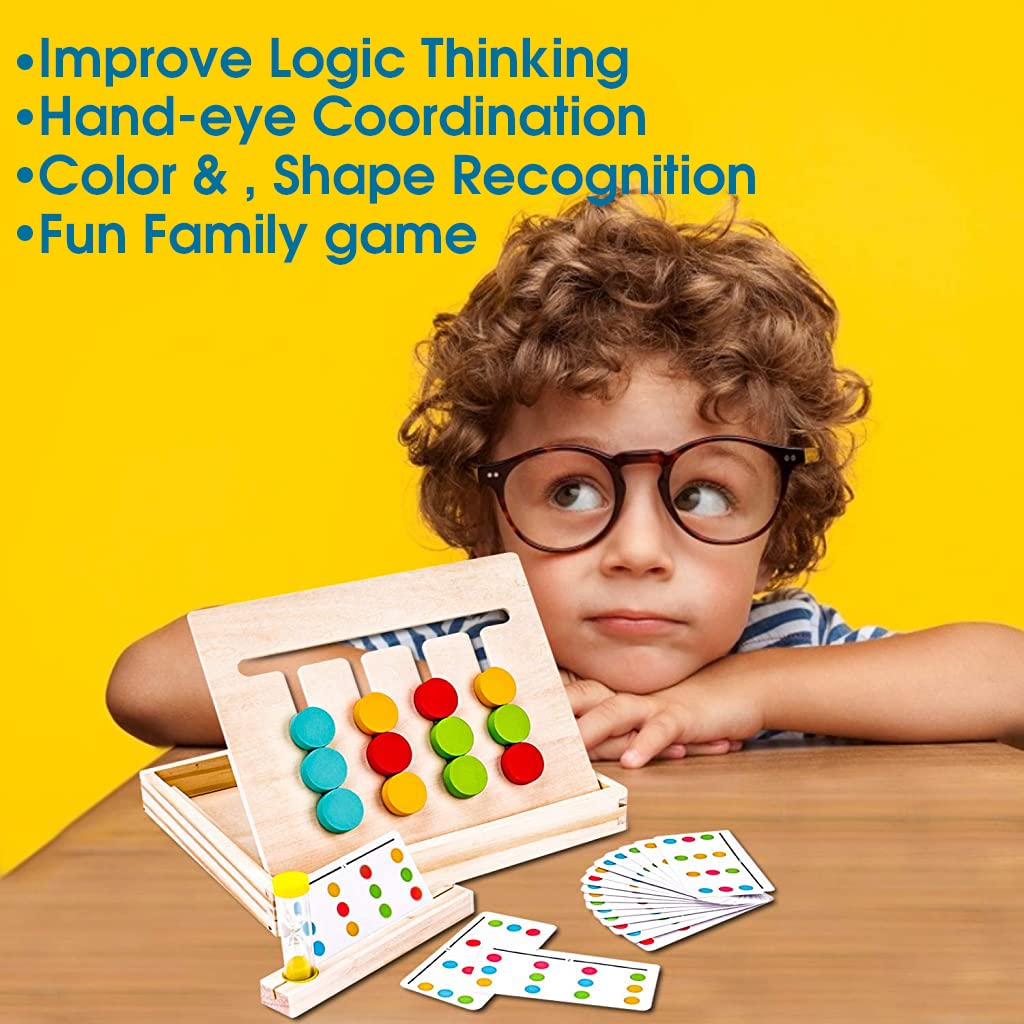 PATPAT Brain Games For Kids Learning Toys Slide Puzzle Color&Shape Matching Brain Teasers Logic Game Preschool Montessori Educational Wooden Toys For Kids Boys Girls Age 3 4 5 6 7 Years Old|Pack of 1