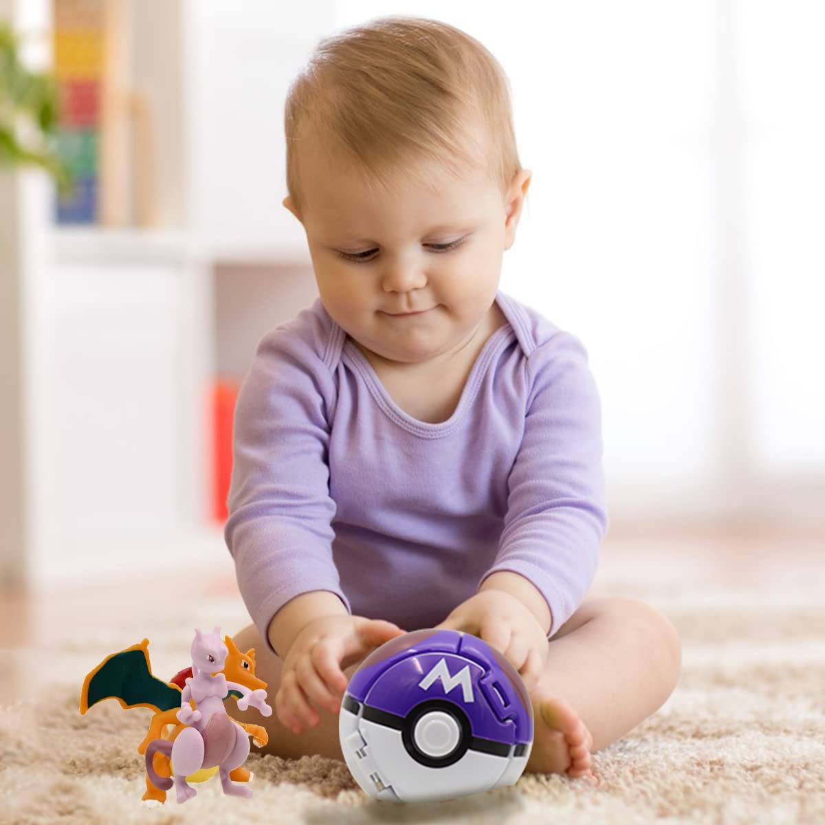 PATPAT Poke-mon Toy Mewtwo Figures with Poke-mon Ball Toy Figures Poke-mon Charizard Figures Toy Desk Decoration Birthday Gift Children's Day Gift Toy for Kids (Mewtwo)