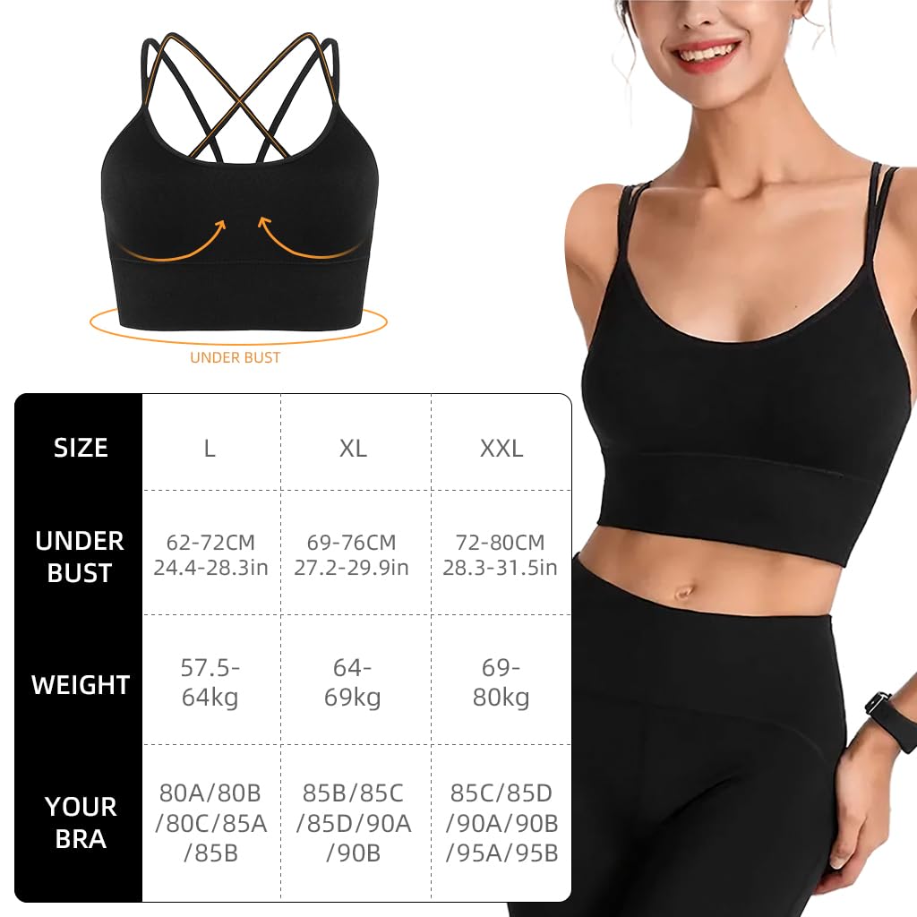 PALAY Women Bra U Neck Bra Oversize Seamless Cross Strap Sports Bra No-wire Breathable Bra Stylish Cross Back Bra Yoga Bra Base Layer Bra, XL