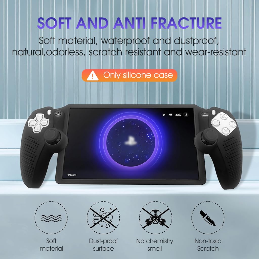ZORBES Silicone Cover for Sony PlayStation Portal Case Protective Silicone Skin Cover Anti-slip Controller Grip Design Fashion Black Silicone Cover Case for Sony PlayStation Portal