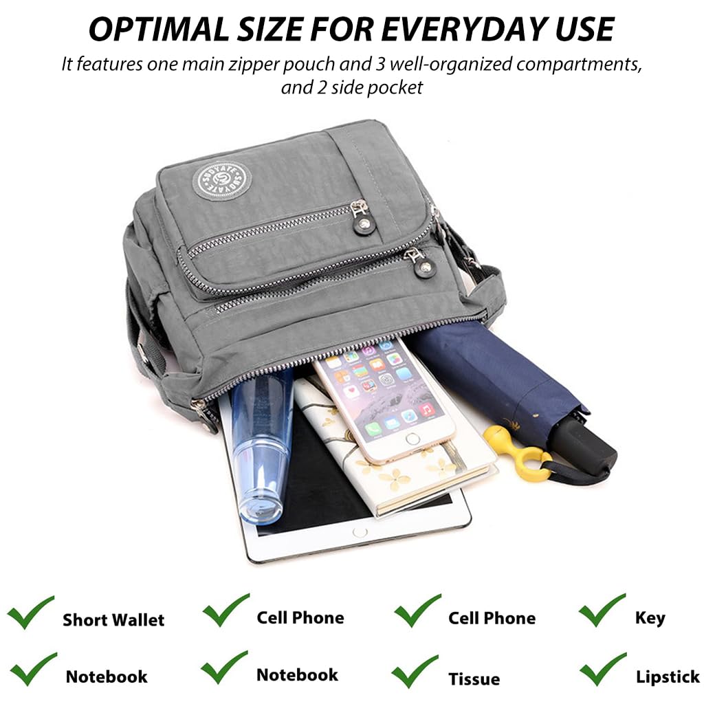 PALAY Women Crossbody Bag Waterproof Nylon Multi-layer Crossbody Bag Casual Satchel Bag Shoulder Bag Messenger Bag Travel Crossbody Bag Day Pack