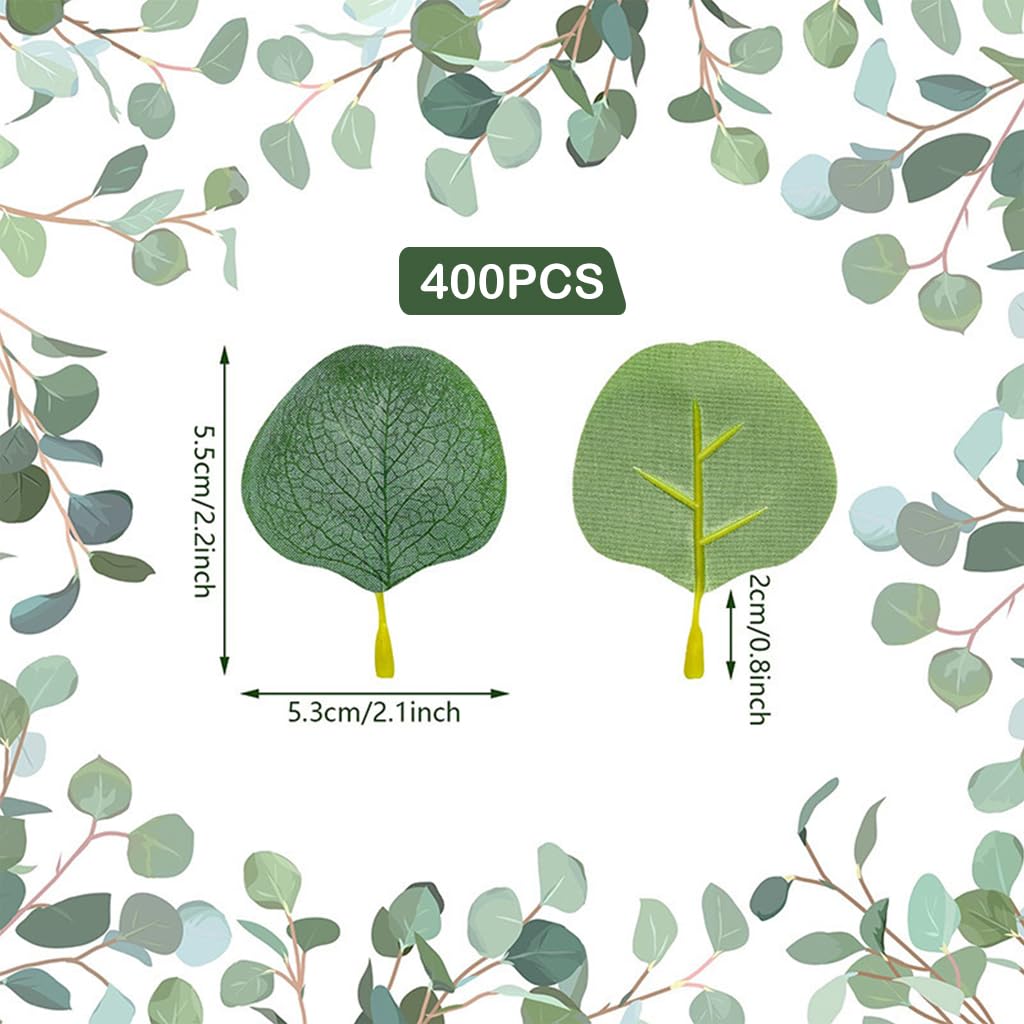 HASTHIP 400PCS Eucalyptus Leaves, Artificial Eucalyptus Petals Fake Leaves for DIY Wedding Bouquet Party Garden Cake Table Center Photographic Props Baby Shower Decoration
